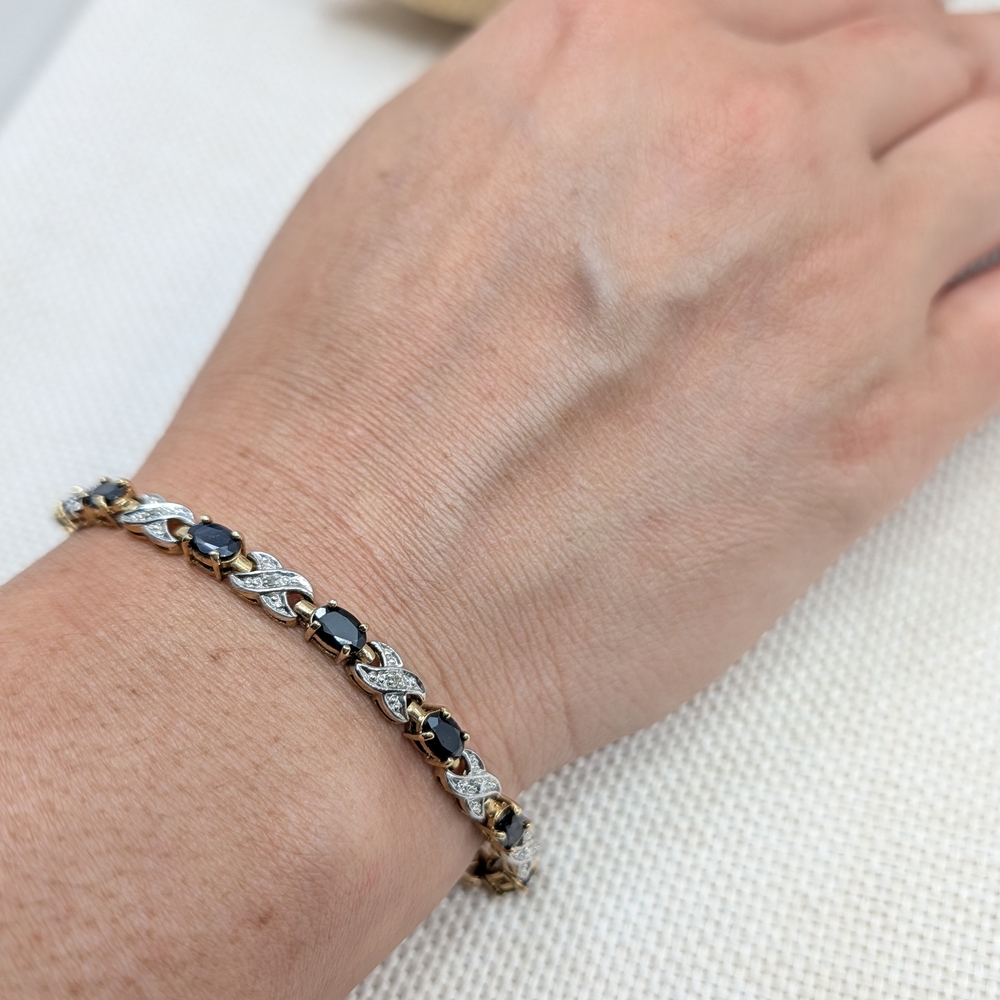 Vintage 925 Sterling Silver Gold Vermeil Black Onyx Bracelet | 7.25" | 12.2g - Picture 5 of 17